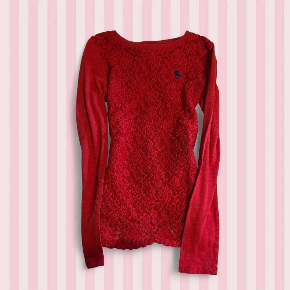 Abercrombie Kids Red Floral Lace Long Sleeve Top Size 11/12